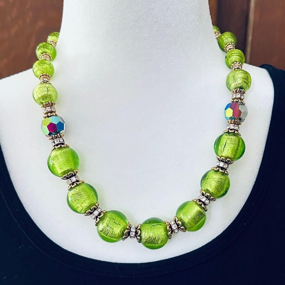 RARE Designs by MARILYN DORSA Venetian Glass Necklace NEW Green 19+”
